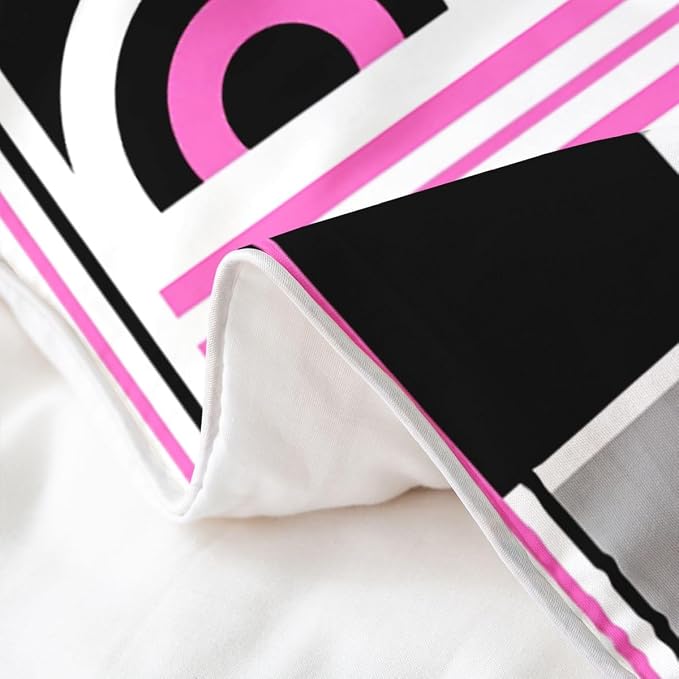 Erosebridal Art Deco Mid Century Duvet Cover Set Retro Modern Abstract Geometric 100% Cotton Comforter Cover Black and White Fuchsia Circles Stripes Queen Bedding Sets, Contemporary Bed Sets
