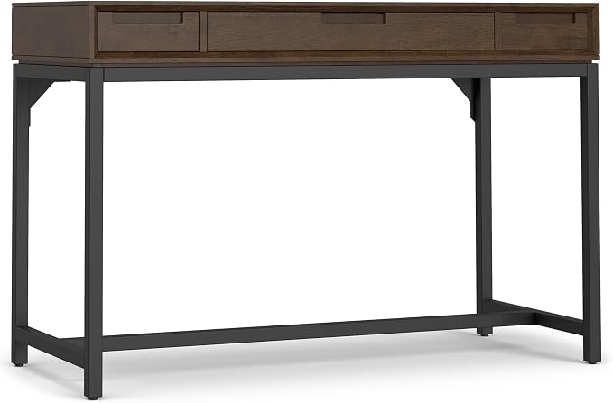 SIMPLIHOME Banting Small Desk - 48 Inch Wide Solid Wood and Metal Writing Desk in Walnut Brown, Modern Industrial Home Office Computer Table for Study with 2 Drawers and Flip-Down Keyboard Tray