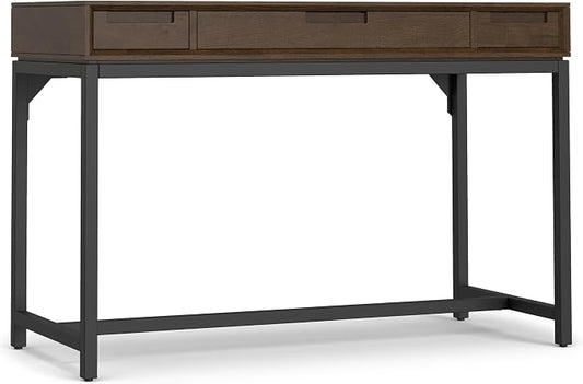 SIMPLIHOME Banting Small Desk - 48 Inch Wide Solid Wood and Metal Writing Desk in Walnut Brown, Modern Industrial Home Office Computer Table for Study with 2 Drawers and Flip-Down Keyboard Tray