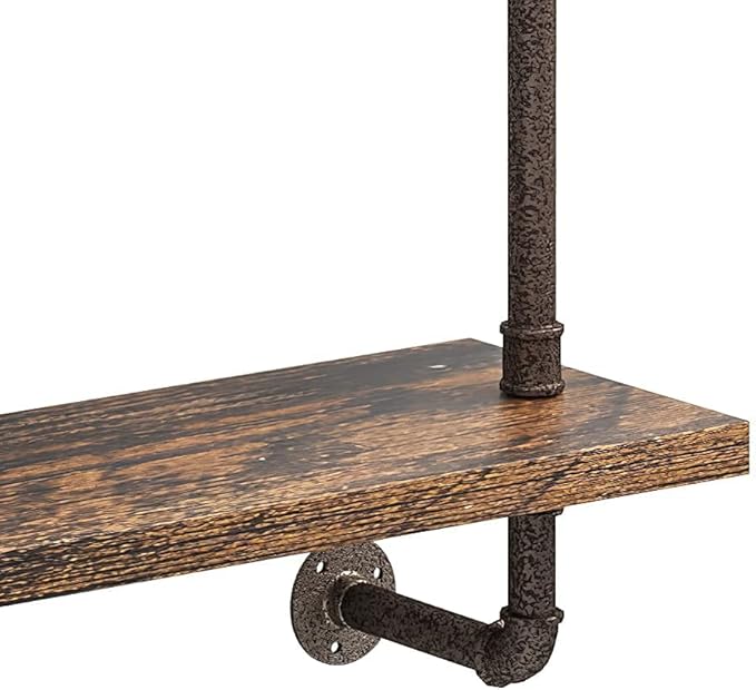 Helsin 3 Tier Industrial Pipe Shelf Rustic Wood Floating Wall Display Bookshelf Storage Rack Sundries Holder for Kitchen Office Bathroom Organization and Home Decor (32 Inch)