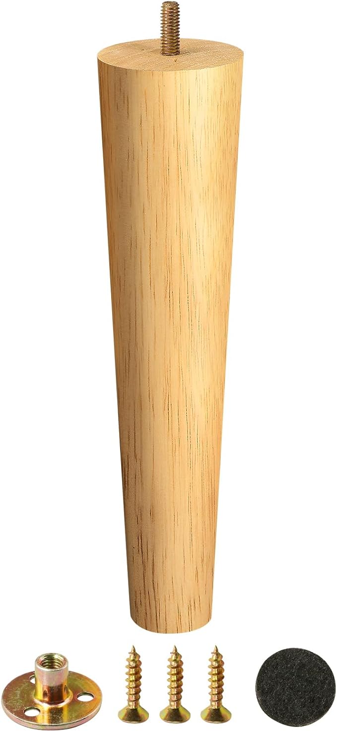 FoDau770 Rubber Wood Furniture Legs 12 Inches, 5/16" UNC Straight Tapered Wood Feet Mid Century Sofa Legs, Wooden Furniture Feet Replacement Parts for Cabinet Couch Dresser Chair Ottoman Table