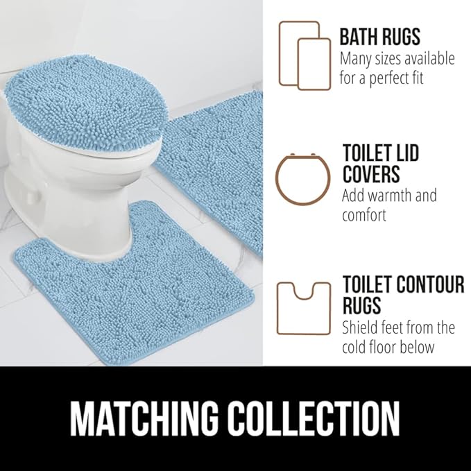 GORILLA GRIP Bath Rug Mat, Thick Soft Absorbent Chenille, Quick Dry Microfiber Mats, Rubber Backing Washable Shower Floor Rugs, US Designed Bathroom Bathmat Home Decor Accessories, 24x17, Sky