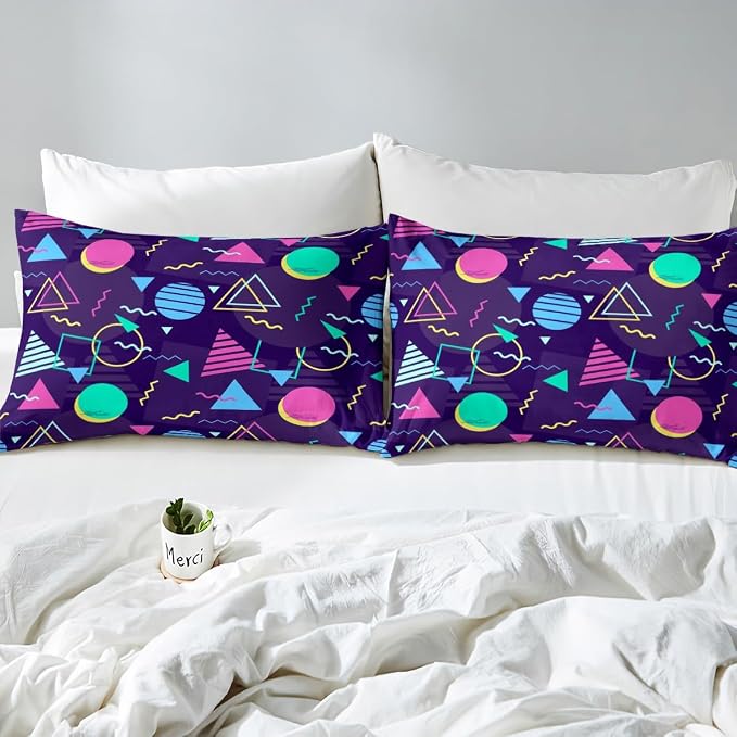 Memphis Duvet Cover Set Full Size, Retro 80s or 90s Fashion Style Bedding Set for Kids Boys Girls, Geometric Triangle Circle Comforter Cover Soft Polyester Quilt Cover with 2 Pillowcases,No Comforter