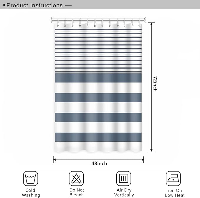 Abstract Stripes Fabric Bathroom Shower Curtain - Navy Blue Lines Modern Minimalist Shower Curtain with Hooks - Polyester Waterproof Artistic Decor, 48x72 Inch