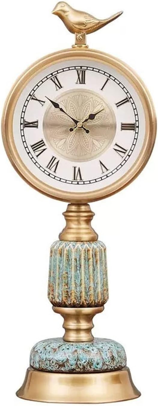Desk Clock European Style Retro Decorative Clock Table Top Vertical Clock Ornaments Light Luxury Creative Ceramic Clock Body Suitable Home Bedroom Decor (Color : 1)