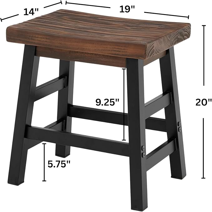 Alaterre Furniture Pomona Rustic Industrial Barstool – 20” Backless Counter Stool with Solid Pine Wood Seat and Black Metal Legs – Farmhouse Seating for Dining Room, Kitchen, or Office (Natural/Black)