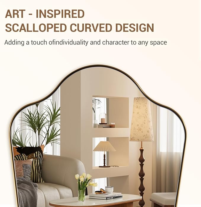ANDY STAR 30x40 Gold Mirror, Brushed Brass Scalloped Mirror with Curved Design, Irregular Wall Mirror for Bathroom, Vanity, Powder Room, Stainless Steel Frame, Anti-Rust