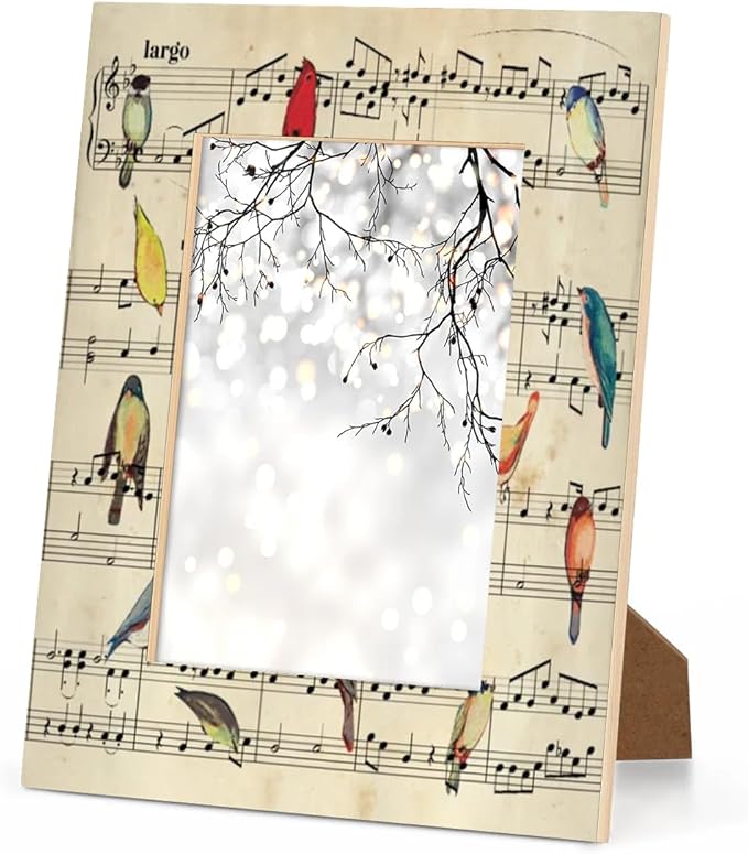 Retro Birds 5x7 Picture Frame Music Note Wooden Photo Frames for Tabletop Display Wall Mounting Fits 5x7 Pictures Home Office Decor