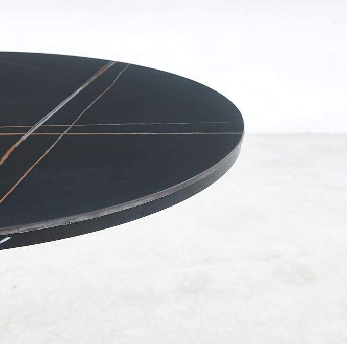 Round Tulip Kitchen Table, Modern Black & Gold Marble Tulip Dining Table with Pedestal Base, Space-Saving Tulip Table for Small Spaces, Office and Cafe