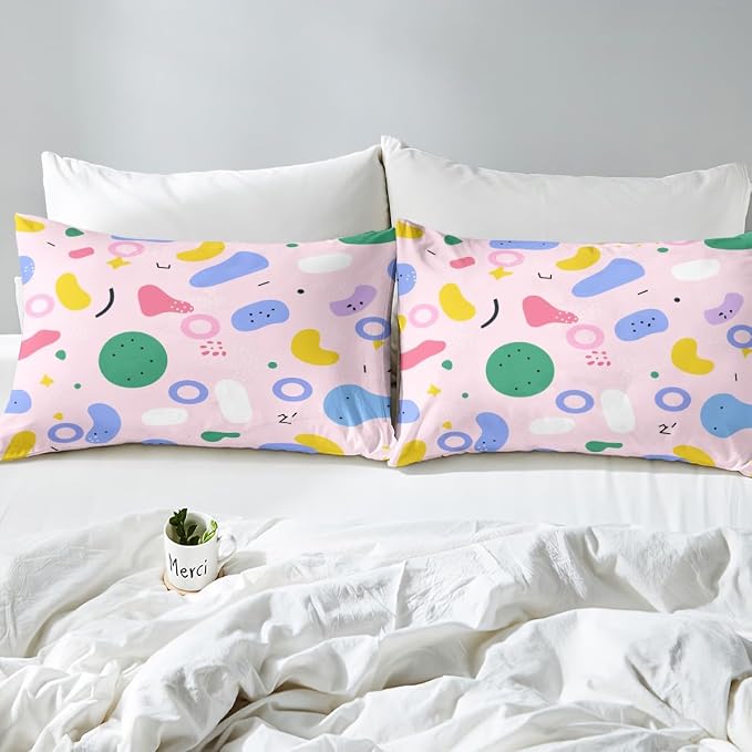 Rainbow Cow Print Bedding Set Memphis Pattern Old Fashioned Comforter Cover King,Geometric Abstract Colorful Dots Duvet Cover 80s 90s Retro Bed Set,Multicolor Vintage 80'S Style 1980S Home Decor