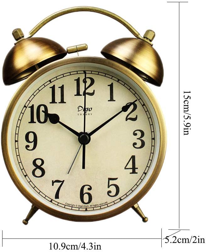 Maxspace Metal Golden Table Clock, Retro Vintage Non-Ticking Small Alarm Clock,Battery Operated Silent Quartz Movement HD Glass Desk Clock for Bedroom Living Room Indoor Decoration Kids… (Arabic3)