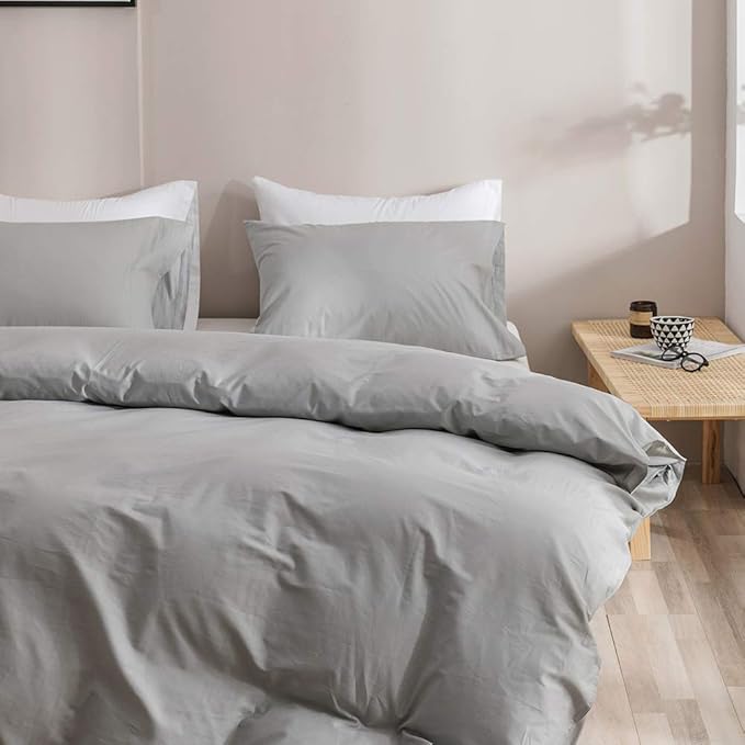 Pureant Silver Grey Comforter Set Twin Light Gray Bedding Comforter Sets Cotton for Women Men Solid Bright Grey Twin Comforter Soft Elegant Grey Comforter Sets Breathable All Grey Blanket