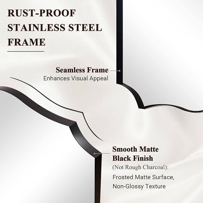 ANDY STAR 20"x30" Black Vanity Mirror, Mirrors for Bathroom Sink, Black Scalloped Mirror in Premium Stainless Steel Thin Frame, Elegant Curved Scallop Design, Ideal for Home Remodel