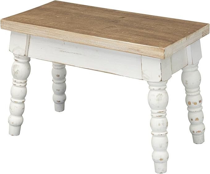 Farmhouse Wooden Step Stool, Solid Wood Step Stool for Kids Adults, Plant Stand Indoor Decor, Portable and Sturdy Versatile Foot Stools for Bathroom, Bedroom, Office, Kitchen (Rectangle)