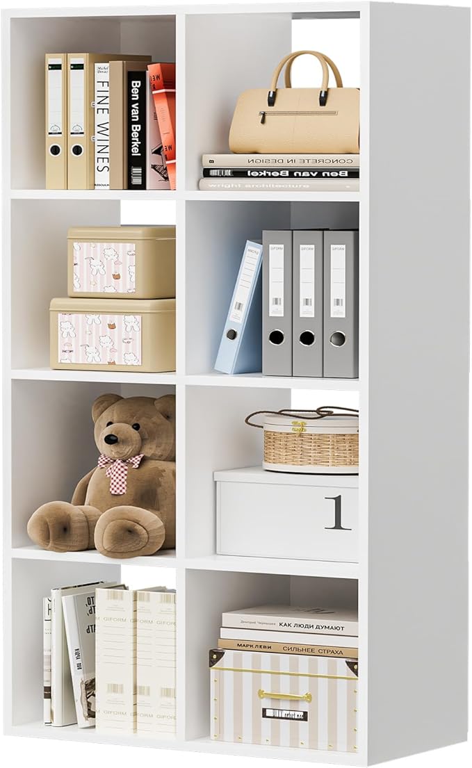 COMHOMA 8 Wood Cube Storage Organizer with Open Back and Removable Back Panels, 11In White Cube Storage Bookshelf, Cubicle Shelf Bookcase for Home Office Bedroom Living Room, Vertical or Horizontal