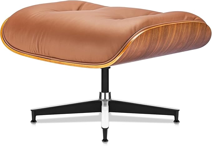 Mid Century Chaise Lounge Chair and Ottoman, Reading Chair, Leather Accent Chair, Modern Chair, Classic Design, Heavy Duty Base Support for Living Room Lounge Office (Walnut-Brown, Tall)