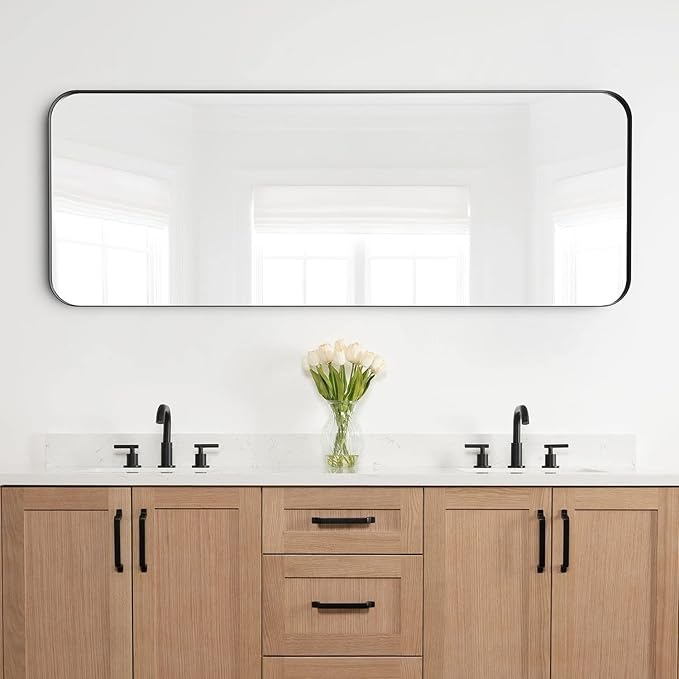 Black Full Length Mirror for Bathroom, 18"x48" Long Metal Framed Full Body Mirror, Rectangle Floor Mirror Leaning Against Wall for Dressing Living Room Bedroom Entryway