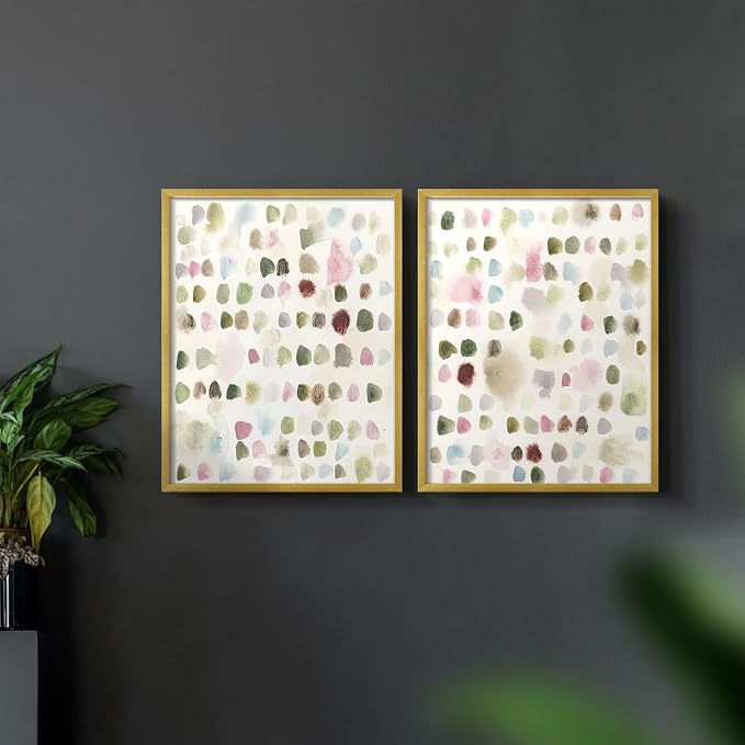 Renditions Gallery Set of 2 Peel & Stick Framed Prints, Hand Drawn Abstract Wall Art, Watercolor Seamless Pattern Wall Decor, Re-Stickable - Ready to Hang - 8"x10" - GOLD Frame LT588