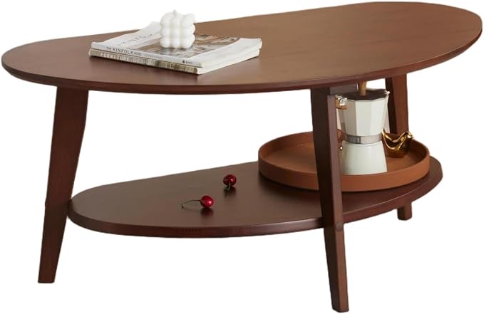 NAVREX Mid Century Modern Coffee Table with Storage, 2 Tier Oval Round Coffee Tables for Living Room, FSC Certifiled 100% Solid Bamboo Wood Center Table, Value Lies in Material (Walnut Finish)