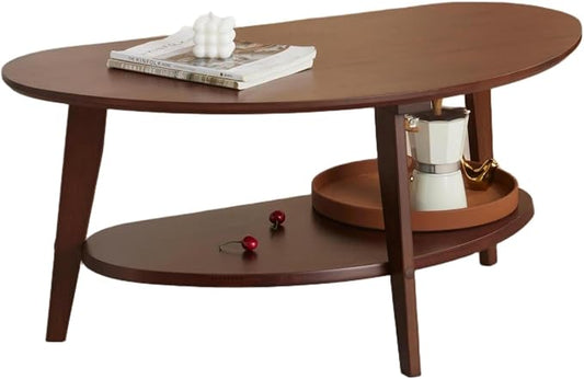 NAVREX Mid Century Modern Coffee Table with Storage, 2 Tier Oval Round Coffee Tables for Living Room, FSC Certifiled 100% Solid Bamboo Wood Center Table, Value Lies in Material (Walnut Finish)
