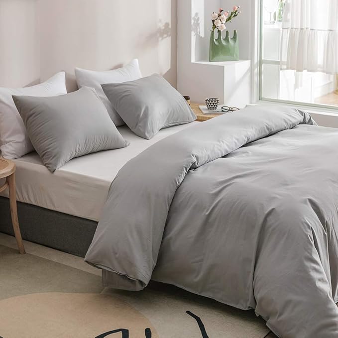 Pureant Silver Grey Comforter Set King Light Gray Bedding Comforter Sets Cotton for Women Men Solid Bright Grey King Comforter Soft Elegant Grey Comforter Sets Breathable All Grey Blanket