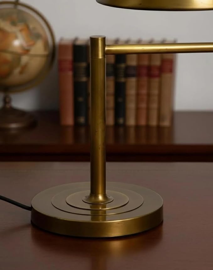 Mid Century Modern Brass Desk Lamp – 1950s Vintage Table Lamp with Dome Shade, Adjustable Swivel Arm, Heavy Solid Base, Retro Bedside Reading Light for Office, Living Room, Bedroom (Brushed Chrome)