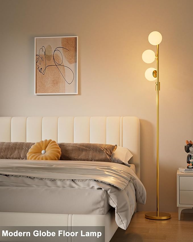 Lightdot 64IN Dimmable Globe Floor Lamp, Gold Standing Lamps with 3pcs 3000K G9 Bulbs Included Soft Warm White Eye Care, Mid Century Floor Lamp for Living Room/Sofa Beside/Corner Decor