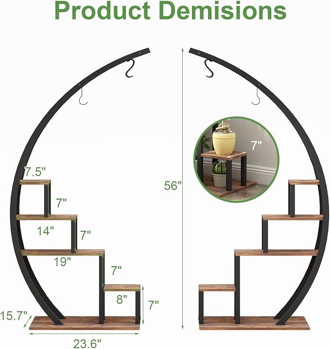 GarveeLife Plant Stand Indoor 5 Tier Tall, Metal Half Moon Plant Shelf 2 Pack, Stylish Tiered Flower Rack for Multiple Plants Display, Tall and Space-Saving Design
