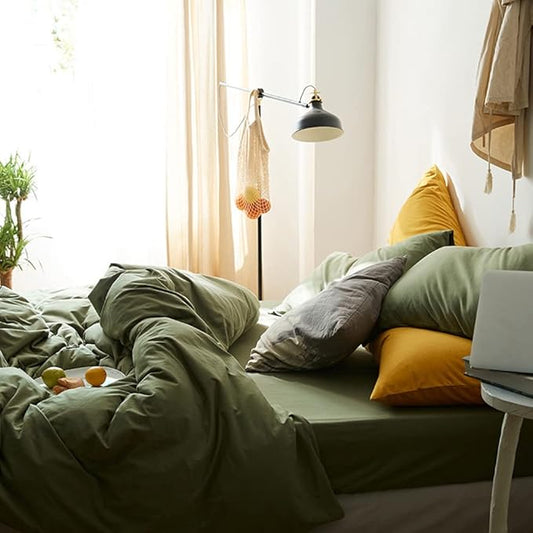 Omelas Olive Green Duvet Cover Full Size Avocado Green Modern Minimalist Style Solid Color Bedding Set Soft Lightweight Microfiber Quilt Cover with Zipper Closure Corner Ties, No Comforter