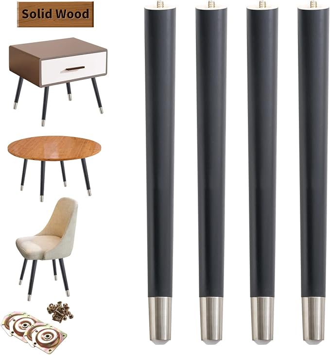 TEMI 16" Wood Table Legs – Premium Set of 4 Wooden Furniture Legs for Desk, Coffee Table, Bench, Chair, Dresser, Bed, and Cabinet – Strong, Durable and Easy to Install