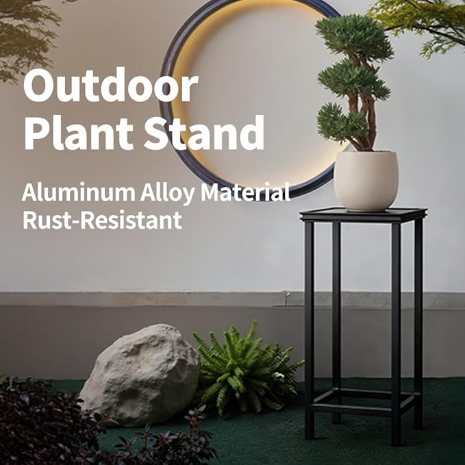 Tall Plant Stand Indoor, Modern Black Aluminum Alloy Plant Shelf, Corner Flower Pot Holder Organizer for Living Room, Balcony, Patio, Garden (L15.8 x W15.8 x H27.6 inch)
