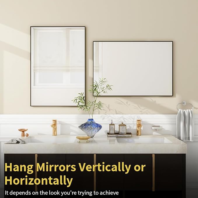 BEAUTYPEAK Black Bathroom Wall Mirror - 20" x 28" Rectangular Mirror with Metal Frame, Hangs Horizontal or Vertical for Living Room Bedroom Bathroom Entryway