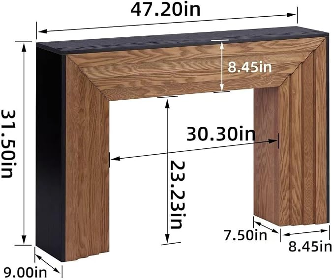 Wood Console Table, 47" Retro Long Sofa Table Behind Couch with Split-Level Design, Wooden Narrow Sofa Table Hall Table for Living Room Foyer Entrance Entryway, Black+Natural