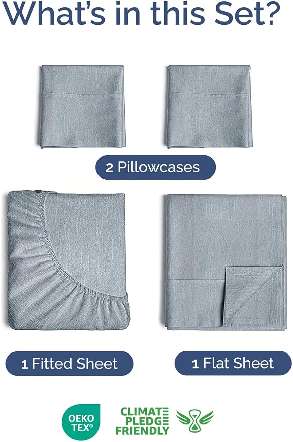 Extra Deep Twin Sheet Set - 4 Piece Breathable and Cooling Sheets - Hotel Luxury Bedding for Women, Men, Kids & Teens - Easy & Secure Fit - Soft and Wrinkle Free - Extra Deep Pockets - Heathered Blue