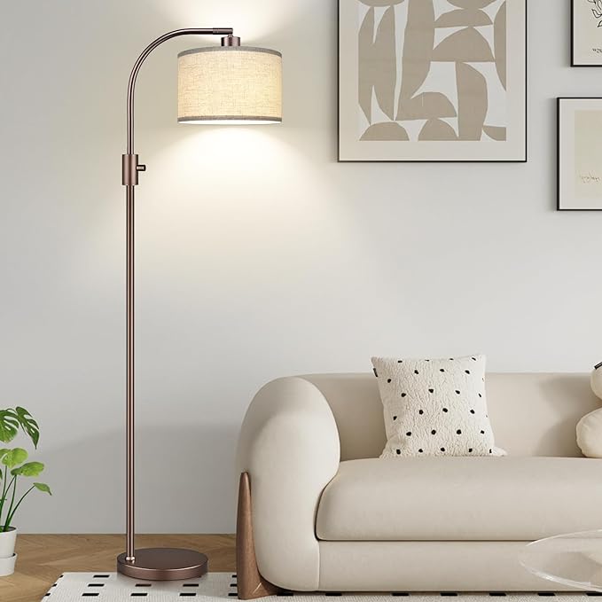Nintiue Upgraded Modern Arc Dimmable Tall Standing Floor Lamp with Linen Shade, 1200 Lumens LED Bulb Included, for Living & Reading Room, Bedroom, Office & Nursery, Brown
