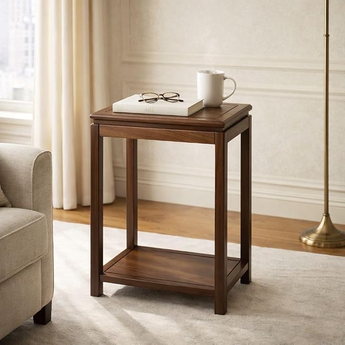 Mid-Century Solid Wood Plant Stand, 2-Tier Tall Narrow Plant Holder Display Table, Corner Small Side Table by Sofa Couch (19.7" L x 11.8" W x 27.5" H)