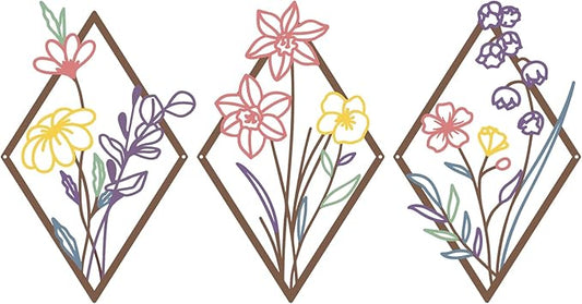 cape leadwort 3 Pcs Metal Flower Wall Decor, Minimalist Floral Wall Hanging Art, Abstract Line Floral Wall Art Sculpture for Bedroom Bathroom Living Room Kitchen Dining Room Office Hotel (Colorful)