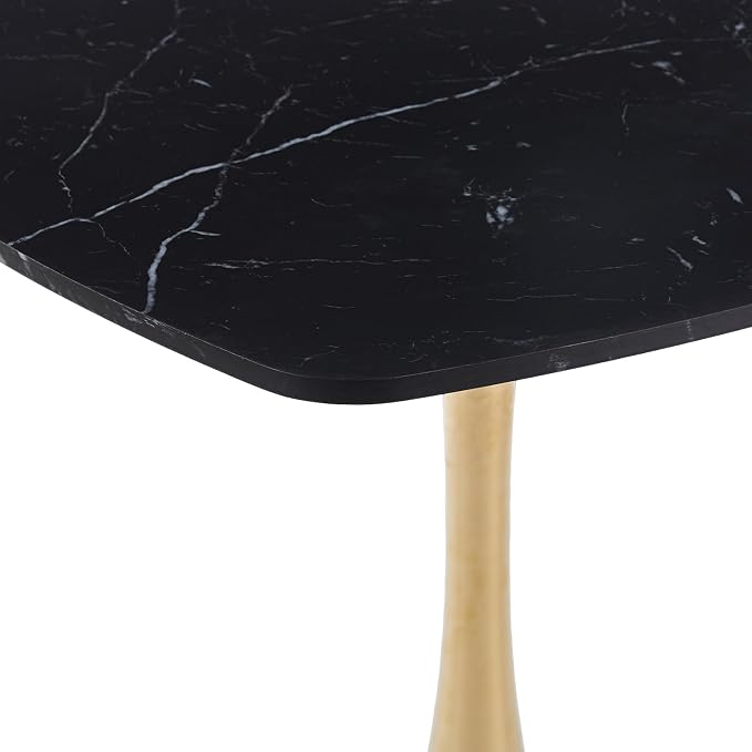 31.5" Square Dining Table for 2-4 People, Mid-Century Modern Kitchen Table with Black Marble-Look MDF Top and Gold Tulip Pedestal Base for Small Spaces, Apartment, Breakfast Nook