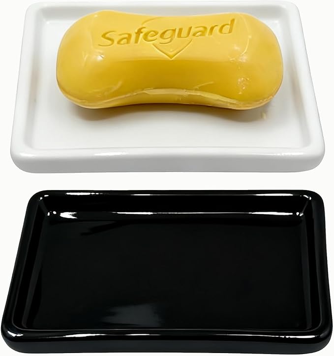 Soap Dish, Ceramic Soap Dish with Marble PatternShower, Soap Saver Tray for Bathroom, Kitchen Sink & Vanity, Multi-Use Holder for Jewelry, Rings, Keys (1 Pack, Black)