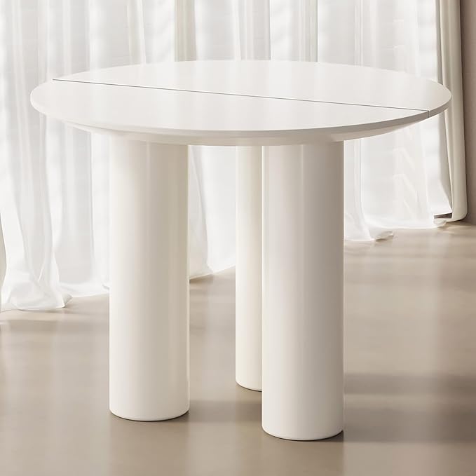 39.37" White Dining Table for 2-4 Round Kitchen & Dining Room Tables with Thicken Tabletop and Wooden Legs Circle Leisure Coffee Dinette Table for Kitchen, Living Room, Office