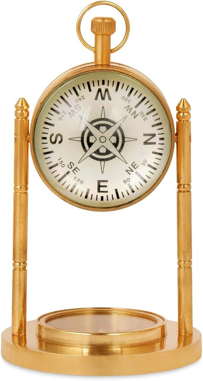 Solid Brass Desk Clock Vintage Tabletop Timepiece Antique Maritime Style Office Clock Polished Brass Finish Elegant Nautical Decor for Home, Study, or Workspace Premium (12x5.5 Inch)