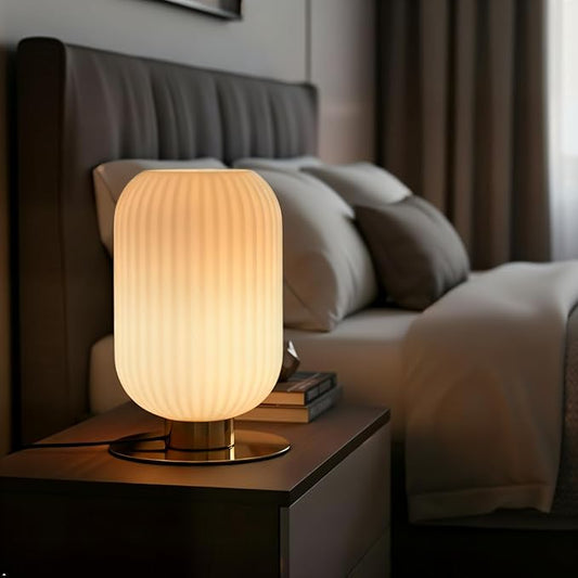 Small Bedside Table Lamp Milk Glass Table Lamp Vintage Gold Nightstand Lamp Mid Century Modern Lamps White Bedside Lamp with Brass Metal Base for Bedroom Living Room Study Office Corner