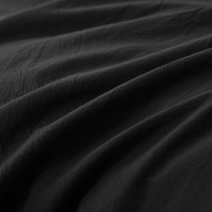 JIYUAN 100% Washed Cotton Duvet Cover Set 3 Pieces Oversized Queen, 1 Duvet Cover 98x98 Inches(Comforter Not Included) and 2 Pillowcases,Linen Feel Bedding Set Comfy and Breathable,Black