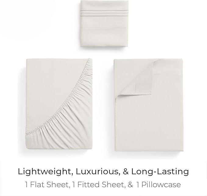 Mellanni Twin XL Sheets Set - 3 PC Iconic Collection Bedding - Hotel Luxury, Extra Soft, Cooling Bed Sheets - Wrinkle, Fade, Stain Resistant (Twin Extra Long, Ivory)