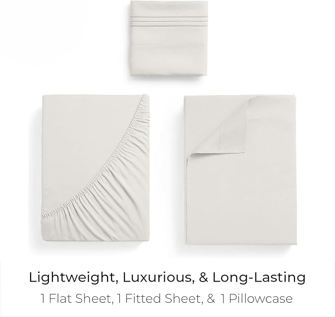Mellanni Twin Sheets Set - 3 PC Iconic Collection Bedding - Hotel Luxury, Extra Soft, Cooling Bed Sheets - Wrinkle, Fade, Stain Resistant (Twin, Ivory)