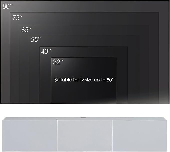 Atelier Mobili White Floating TV Console, Wall Mounted TV Stand for Up to 75 Inch TV, Floating Entertainment Center with Shelf