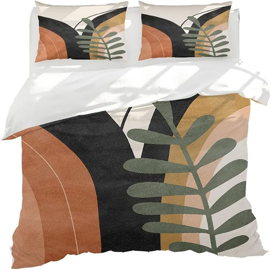 Bohemian Duvet Cover Set Twin Size Boho Abstract Mid Century Burn Orange Comforter Cover Minimalist Geometric Lightweight Soft Bedding Set 3 Pieces Breathable Bedding Set with 2 Pillowcase