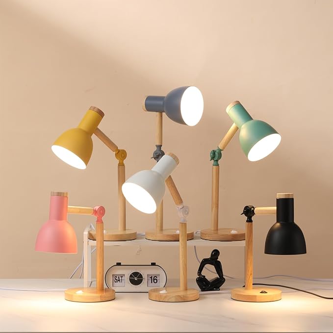 Desk Lamp,Wooden Adjustable Tri-Color Table & Bedside Lamp for Office, Living Room, Bedroom & Kids Room (Pink)