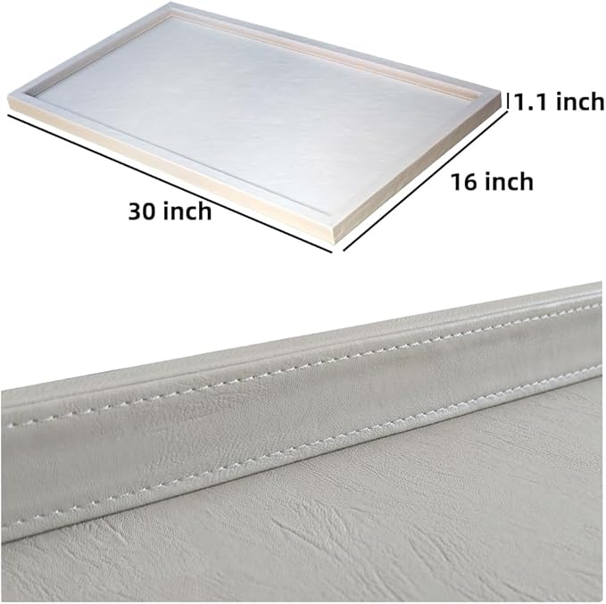 30 x 16 inches High-End Light Luxury Leather Rectangle Oversized Service Tray for Ottoman Tray, Coffee, Food, Family Dinner, Picnic, Party Essentials (Beige, 30 x 16 inch)