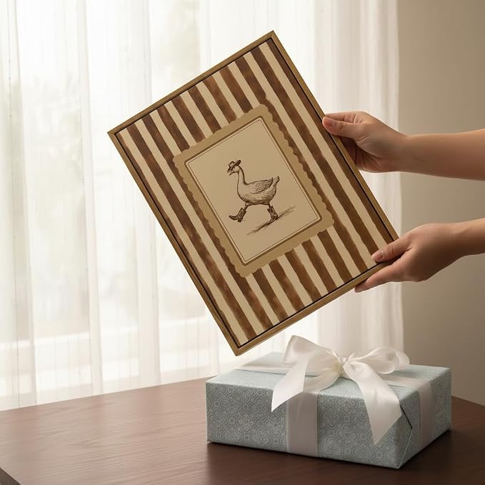 Floating Framed Cowboy Goose Canvas Wall Art, Funny Western Silly Goose Paint Picture Wall Decor, Dancing Duck Stripe Poster Print Artwork, for LivingRoom Bedroom Kids Room Home Decoration 8x10in